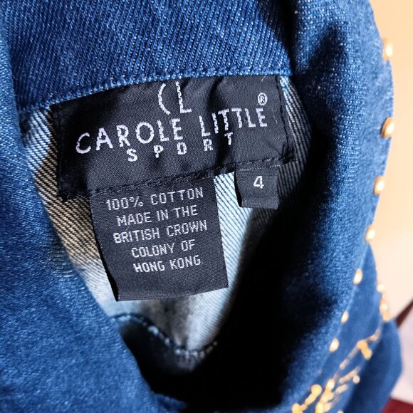 Vintage Women's Denim jacket 4P gold rope epaulets navy studs 90's Carole Little - Picture 3 of 8